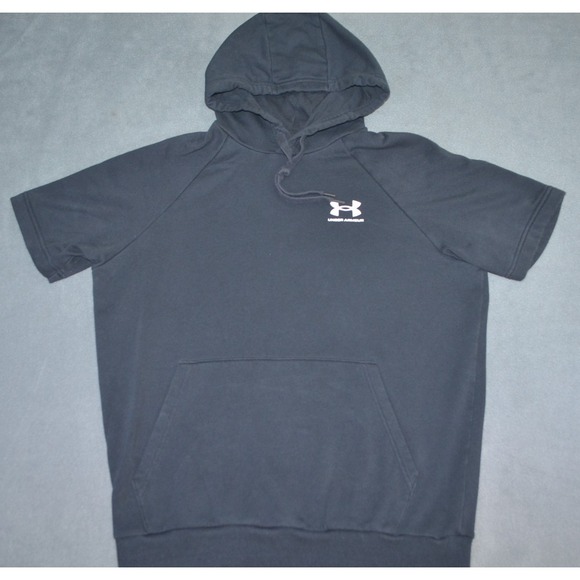 Under Armour Other - Under Armour Rival Fleece Short Sleeve Hoodie Black Loose Fit 1357450 Mens Small